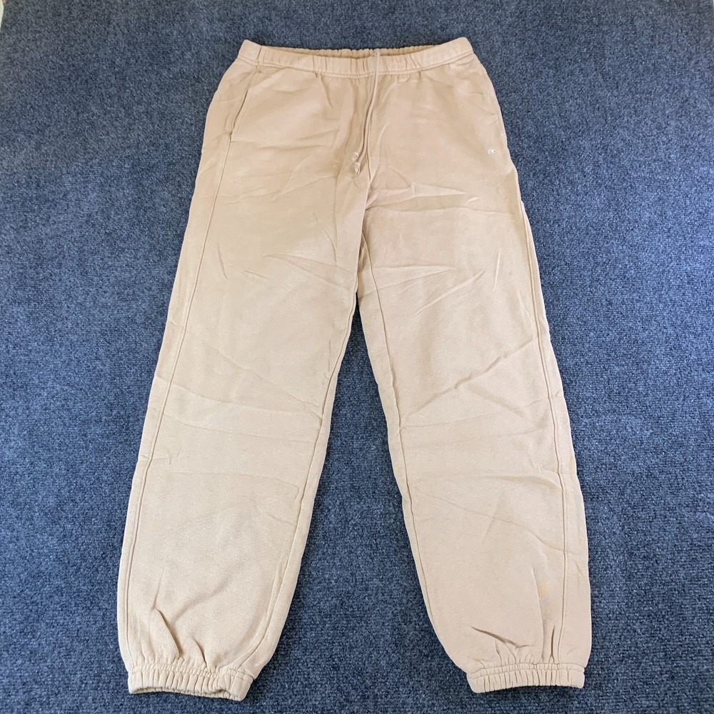 Champion Reverse Weave Sweatpants Mens Medium Beige Cotton Fleece Lined Tapered